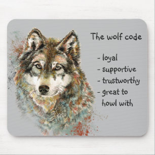 Mousepad Cota do Código do Lobo de Aquarelas, Lobos Animais