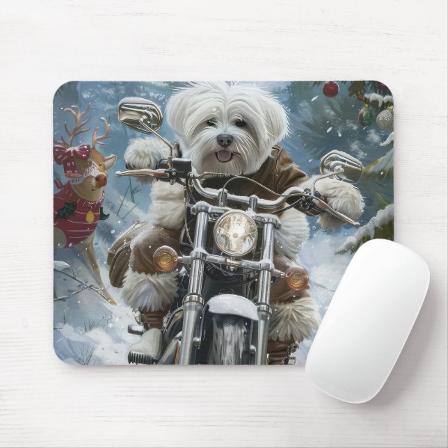 Mousepad Coton De Tulear Cachorro Dirigindo Motocicleta Nat (Com mouse)