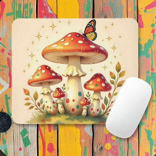 Mousepad Cottage Core Vintage Cogumelos e Borboleta