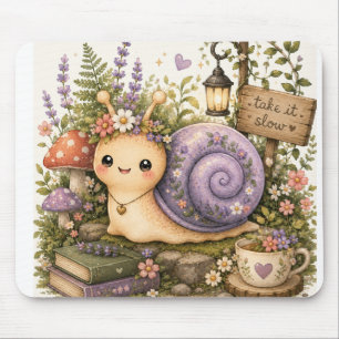 Mousepad Cottagecore Caprichoso Arte em Aquarela de Caracol