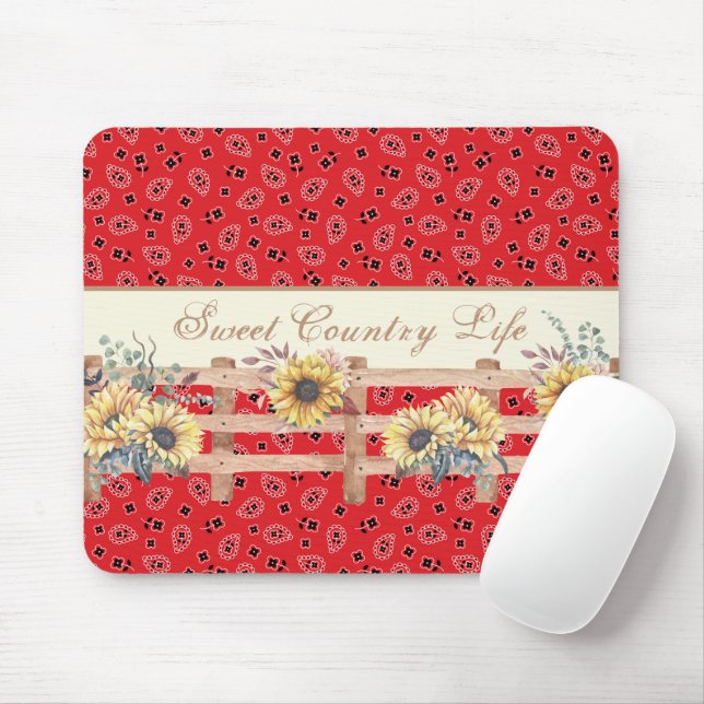 Mousepad Country Sunflower em Bandana Impressão Personaliza (Com mouse)