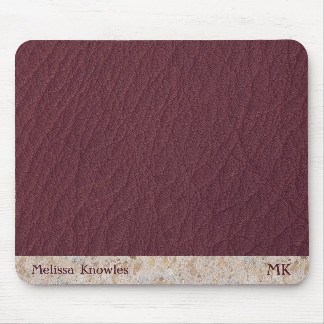 Mousepad Couro Burgundy Moderno Masculino com Monograma Per (Frente)