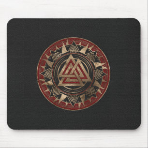 Mousepad Couro do símbolo de Valknut e ouro pretos e