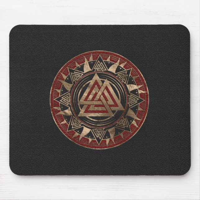 Mousepad Couro do símbolo de Valknut e ouro pretos e (Frente)