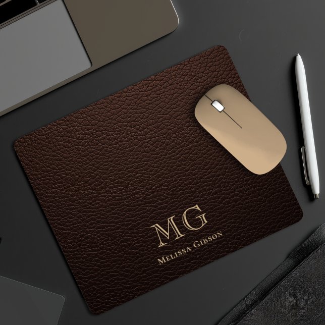 Mousepad Couro Falso Marrom Escuro Inicial Ouro (Criador carregado)