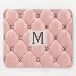 Mousepad Couro Negra Dourada Girly Rosa Diamantes Monograma