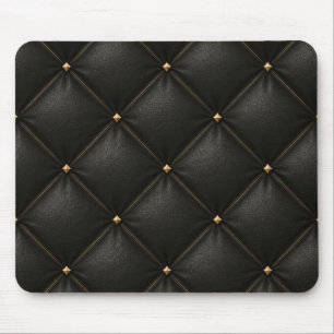 Mousepad Couro Preto Matelassê com Rebites Dourados