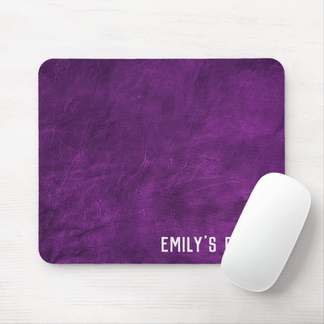 Mousepad Couro roxo com nome prateado (Com mouse)