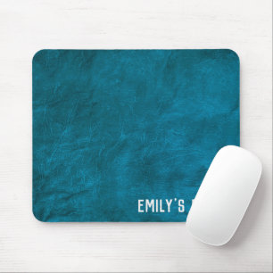 Mousepad Couro Teal com Nome Prateado