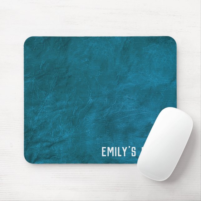 Mousepad Couro Teal com Nome Prateado (Com mouse)