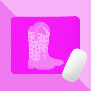 Mousepad Cowboy Boots Stars Pink Background