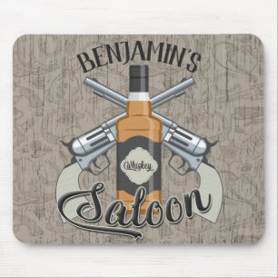Mousepad Cowboy Revolver Gun Whiskey Saloon