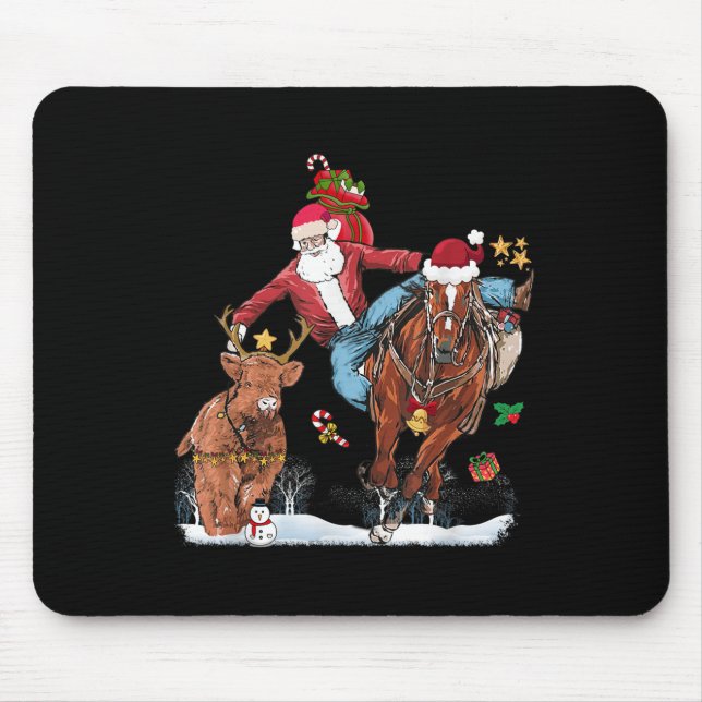Mousepad Cowboy Santa Bulldogging Western Cowboy Xmas Funny (Frente)