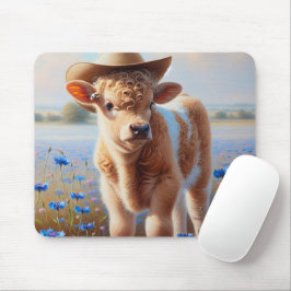 Mousepad Cowgirl Calf Em Pastagem Com Cornflower
