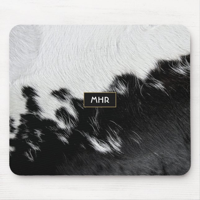Mousepad Cowhide legal do Monograma Branco e Preto (Frente)