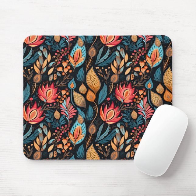 Mousepad Cozy Autumn Floral Impressão Digital Folk Art (Com mouse)