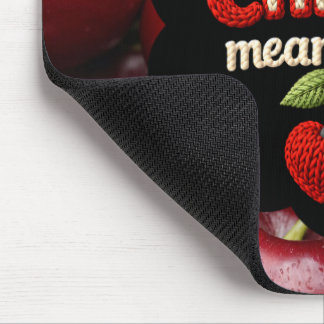 Mousepad Cozy knitted-style typography and adorable cherry