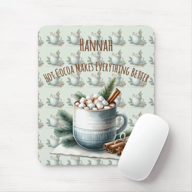 Mousepad Cozy Winter Cocoa Marshmallow Scene (Com mouse)