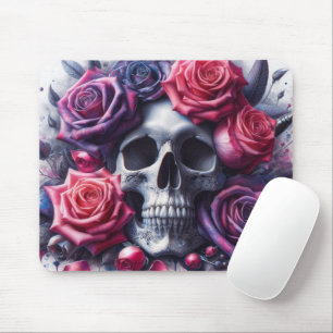 Mousepad Crânio arredondado por Rosas vibrantes