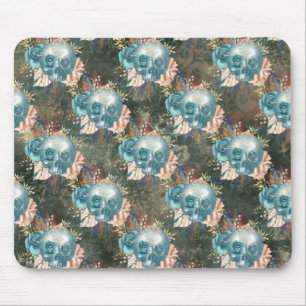 Mousepad Crânio com Rosas Azuis e Rosa
