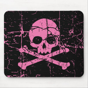 Mousepad Crânio cor-de-rosa gasto e Crossbones