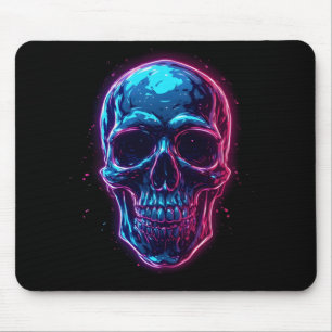 Mousepad Crânio Cyberpunk Neon Synthwave Brilho Gamer Gótic