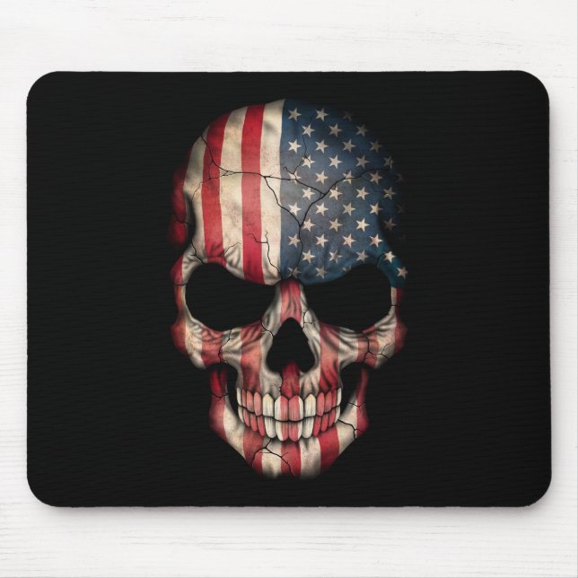 Mousepad Crânio da bandeira americana no preto (Frente)