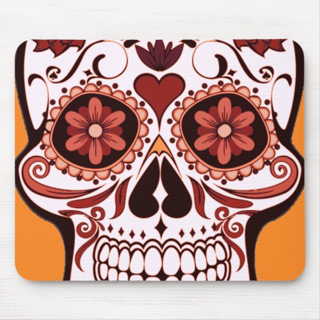 Mousepad Cranio de Açúcar Floral Arte do Dia dos Mortos (Frente)