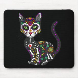 Mousepad Crânio De Açúcar Gato Mexicano Dia das Bruxas d