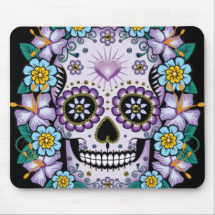 Mousepad Crânio de Açúcar Roxo com Flores