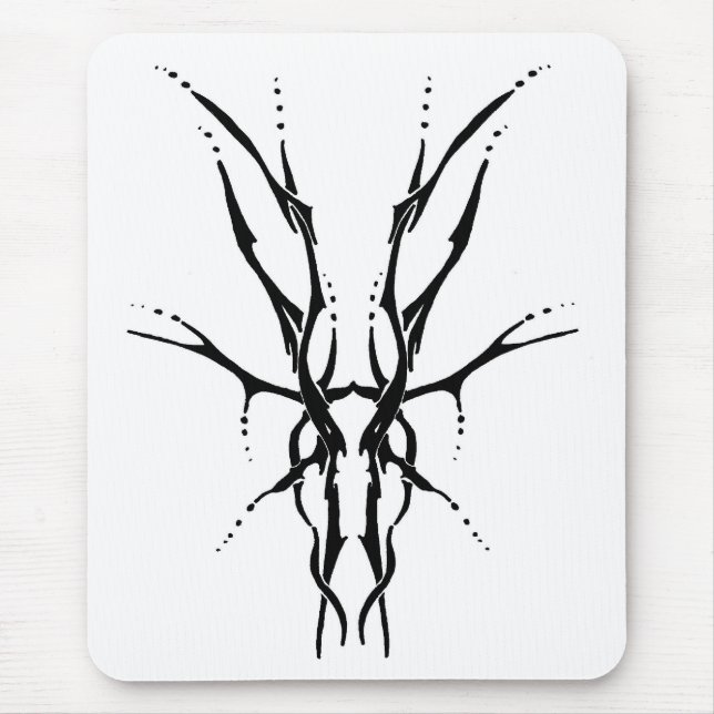 Mousepad Crânio de Cervo Tribal Preto Desenho de Caça (Frente)