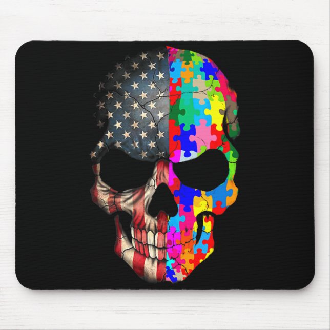 Mousepad Crânio de Conscientização do Autismo Peças de Puzz (Frente)