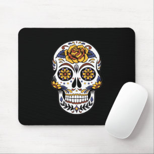 Mousepad Crânio de Rosa Amarelo em Preto