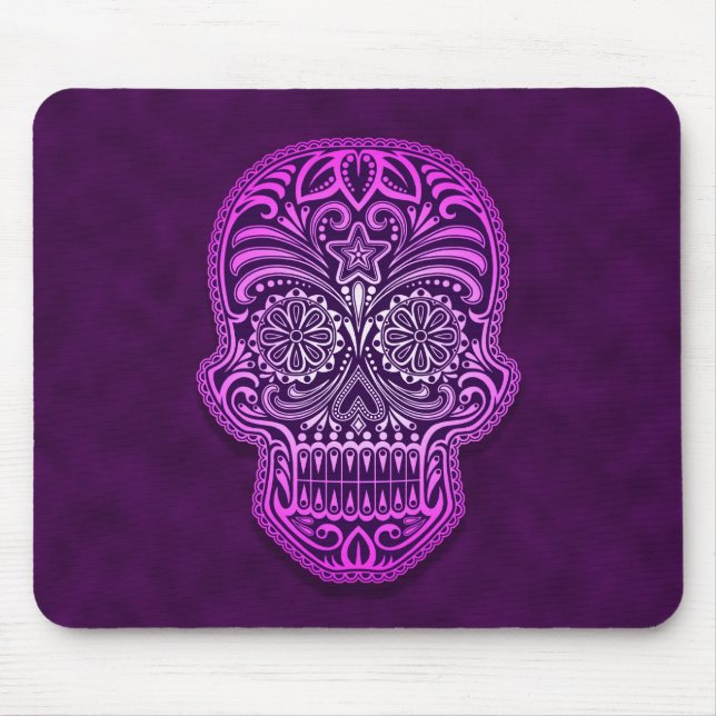 Mousepad Crânio decorativo do açúcar - roxo (Frente)