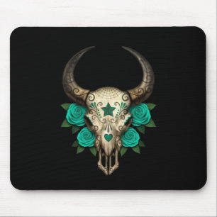 Mousepad Crânio do açúcar de Bull com os rosas da cercet