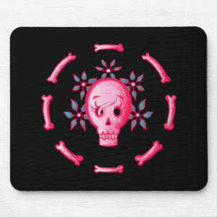 Mousepad Crânio Engraçado De Rosa Com Flores E Ossos