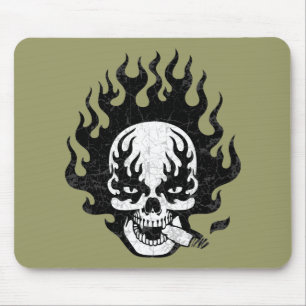 Mousepad Crânio flamejante do charuto - bw