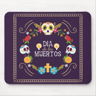 Mousepad Crânio floral colorido Diâmetro de Muertos