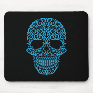 Mousepad Crânio intrincado do açúcar - azul & preto