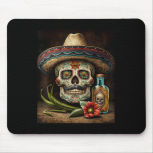 Mousepad Crânio Mexicano Tequila Sombrero Cinco De Mayo