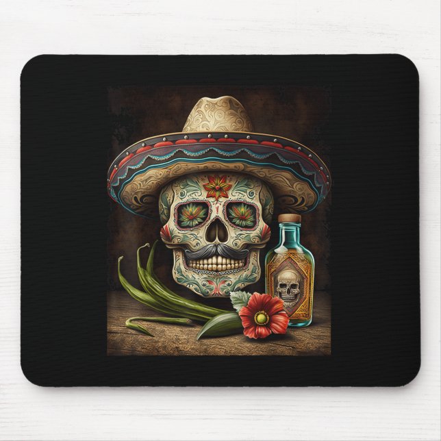 Mousepad Crânio Mexicano Tequila Sombrero Cinco De Mayo (Frente)