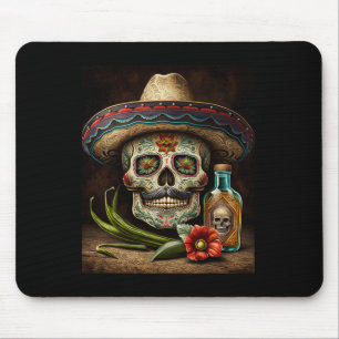 Mousepad Crânio Mexicano Tequila Sombrero Cinco De Mayo