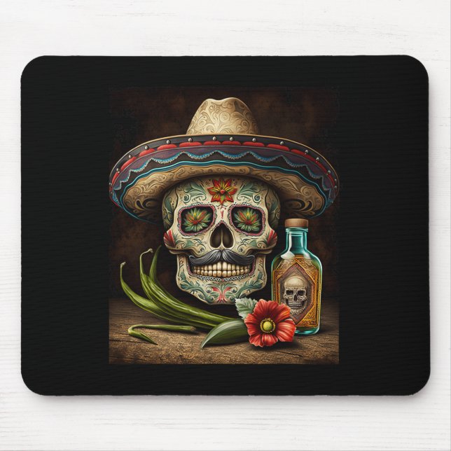 Mousepad Crânio Mexicano Tequila Sombrero Cinco De Mayo (Frente)