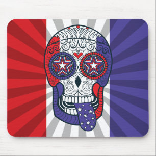 Mousepad Crânio patriótico do açúcar das cores dos EUA 