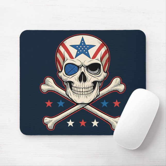 Mousepad Crânio Patriótico e Bandeira Americana Crossbones (Com mouse)