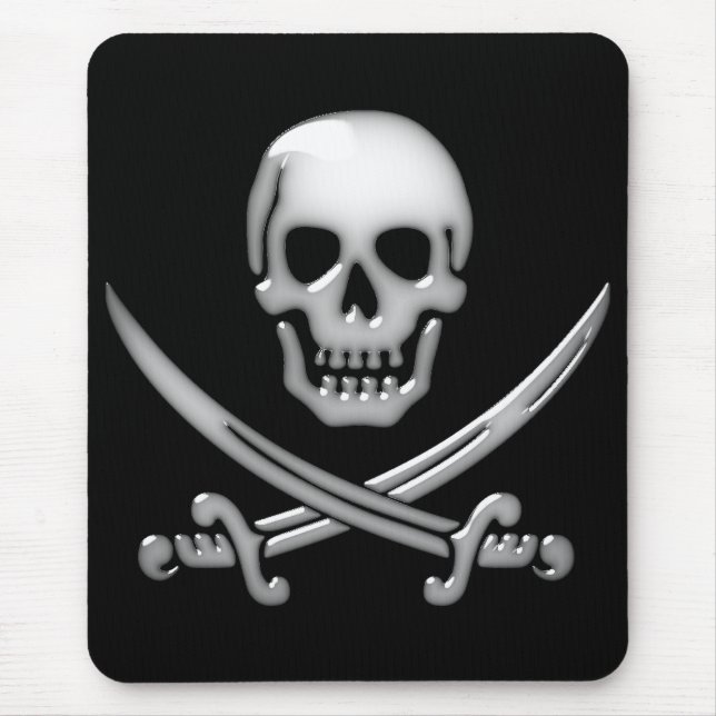 Mousepad Crânio Pirata Glassado e Espadas Cruzadas (Frente)