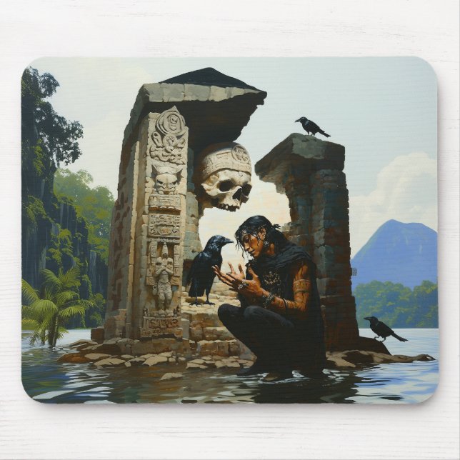 Mousepad Crânio Raven Sepulcher Witchy Darcult Arte AI (Frente)