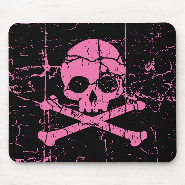 Mousepad Crânio rosa vestido e ossos cruzados (Frente)