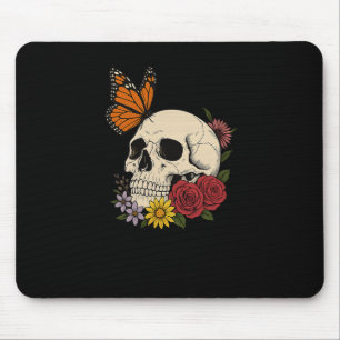 Mousepad Crânios Borboleta Monarca Flores Halloween Homens