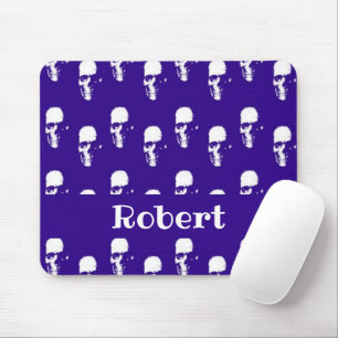 Mousepad Crânios de nome personalizado em azul